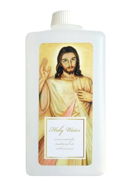Holy water bottle "Divine Mercy Jesus" with exorcised holy water - English label