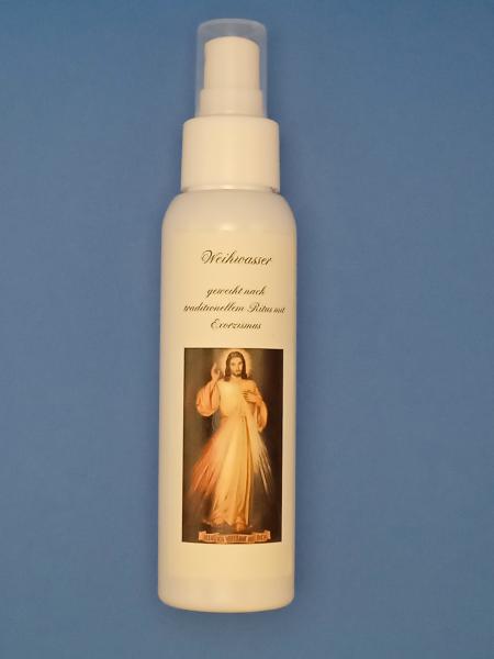 Weihwasserflasche "Barmherziger Jesus" mit exorziertem Weihwasser - Deutsche Aufschrift